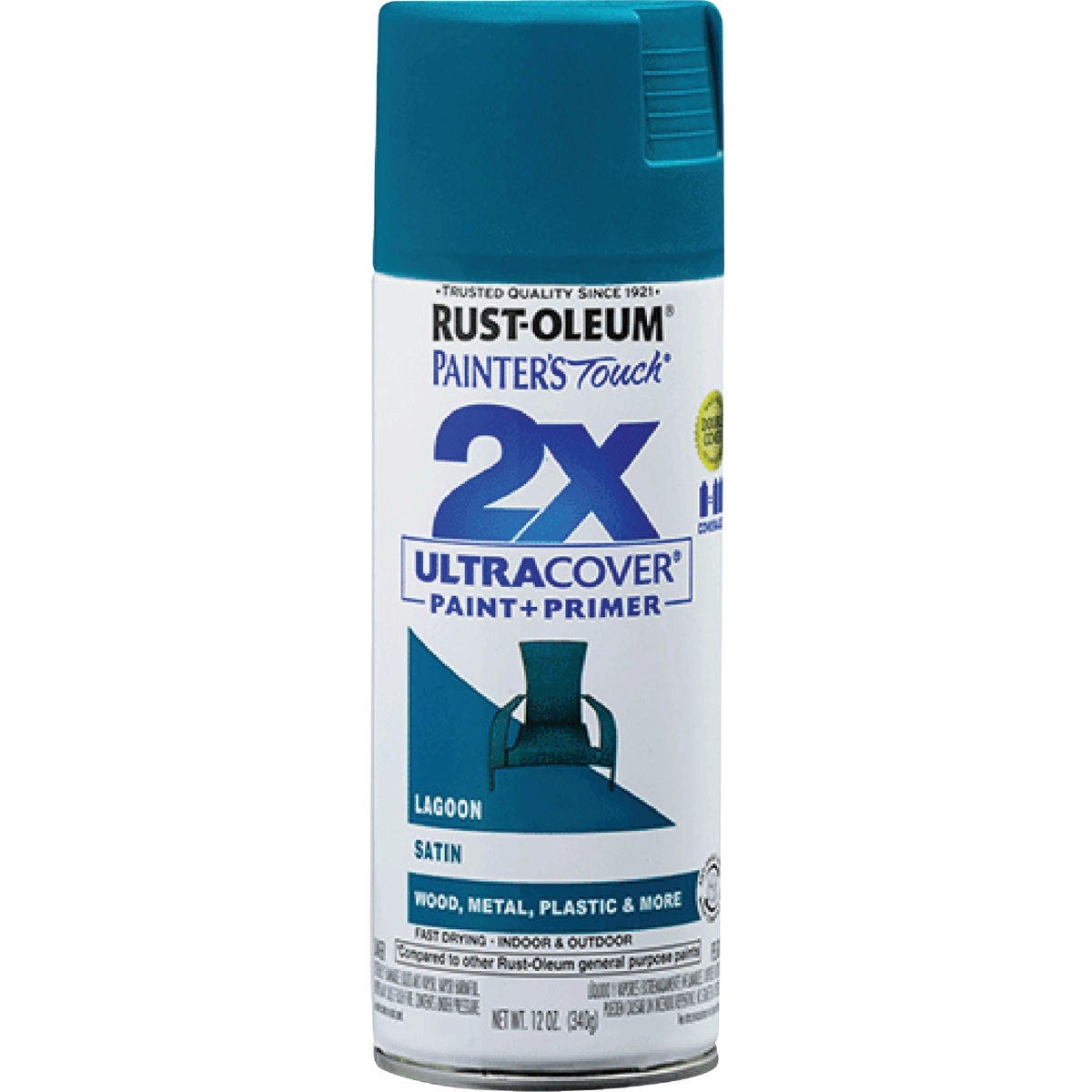Rust-Oleum Painter's Touch 2X Ultra Cover 12 Oz. Satin Paint + Primer Spray Paint, Lagoon - photo 2