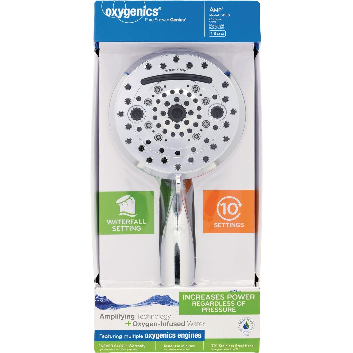 Oxygenics Amp 10-Spray 1.8 GPM Handheld Showerhead, Chrome - photo 2 Oxygenics Amp 10-Spray 1.8 GPM Handheld Showerhead, Chrome - photo 2