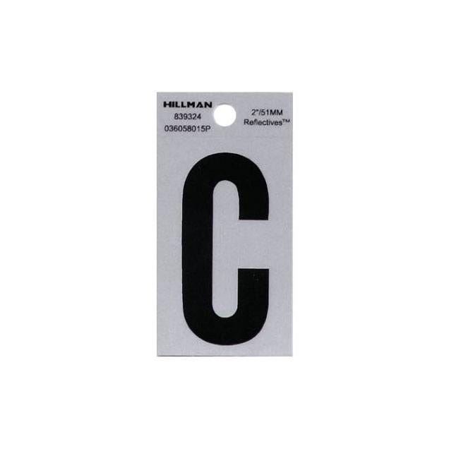 Hillman 2 In. Vinyl Black & Silver Reflective Adhesive Letter, C Hillman 2 In. Vinyl Black & Silver Reflective Adhesive Letter, C