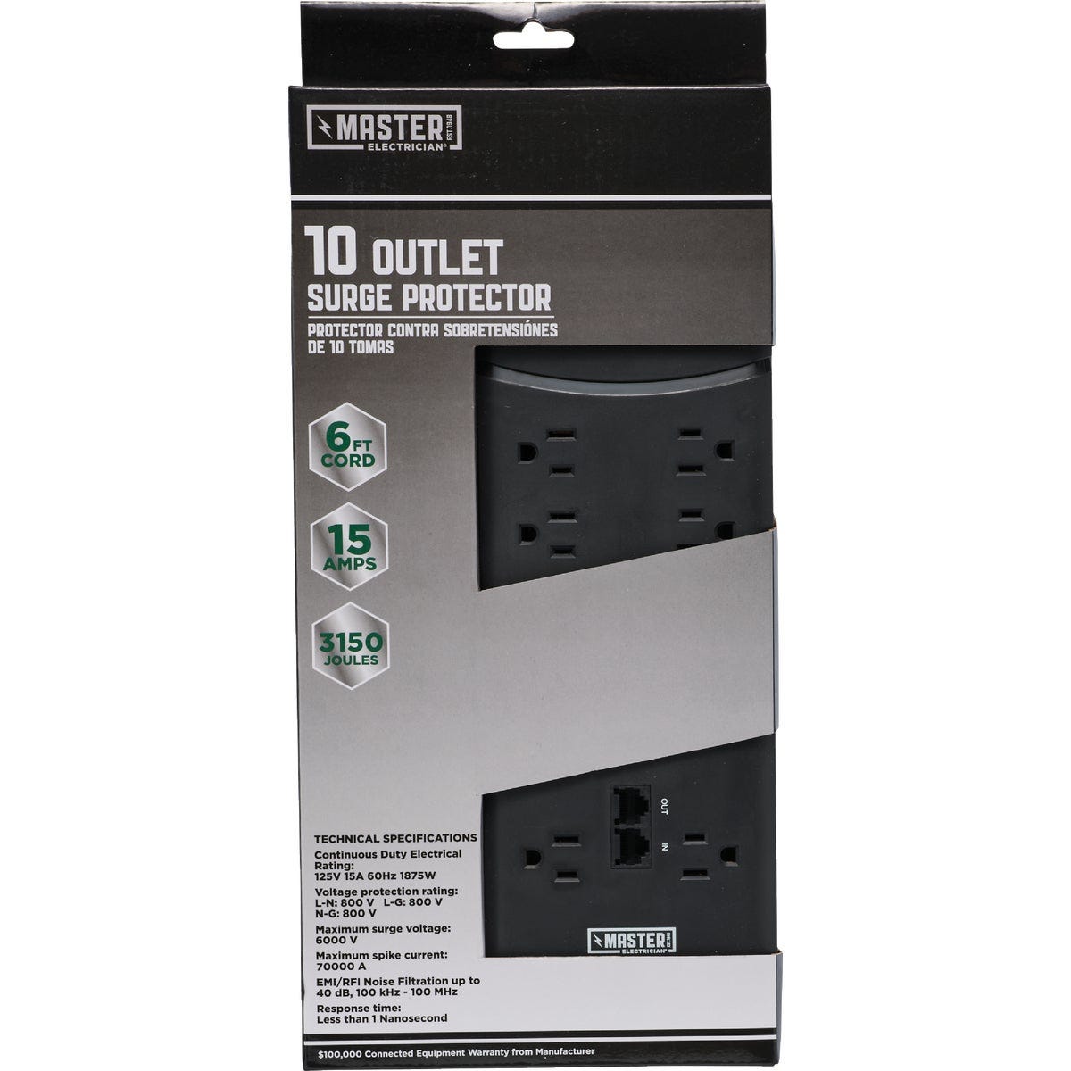 Do it Best 10-Outlet 3000J Black Surge Protector Strip with Phone Line Protection & 6 Ft. Cord Do it Best 10-Outlet 3000J Black Surge Protector Strip with Phone Line Protection & 6 Ft. Cord