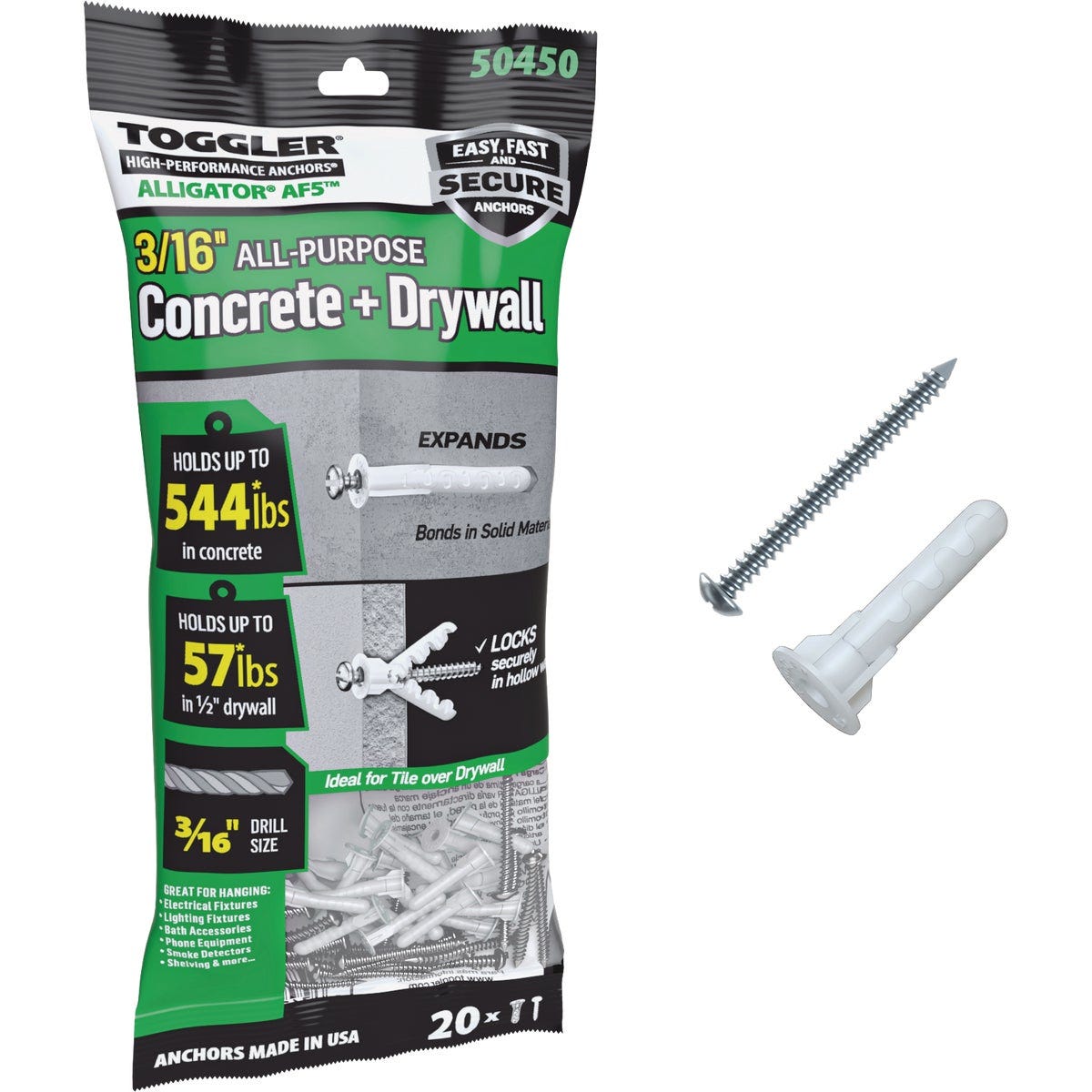 Toggler Alligator #8 x 1-1/4 In. Concrete & Drywall Anchors (20 Ct.) Toggler Alligator #8 x 1-1/4 In. Concrete & Drywall Anchors (20 Ct.)