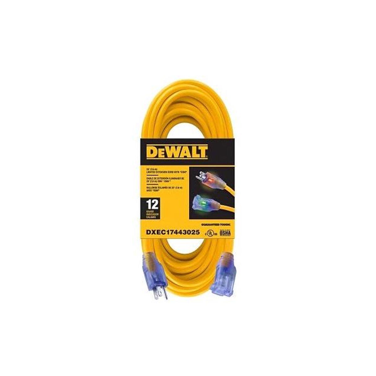 DEWALT 25 Ft. 12/3 SJTW Yellow Lighted Extension Cord DEWALT 25 Ft. 12/3 SJTW Yellow Lighted Extension Cord