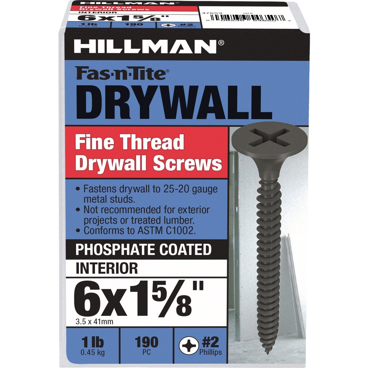 Hillman Fas-N-Tite #6 x 1-5/8 In. Phillips Fine Thread Drywall Screw (190-Count)