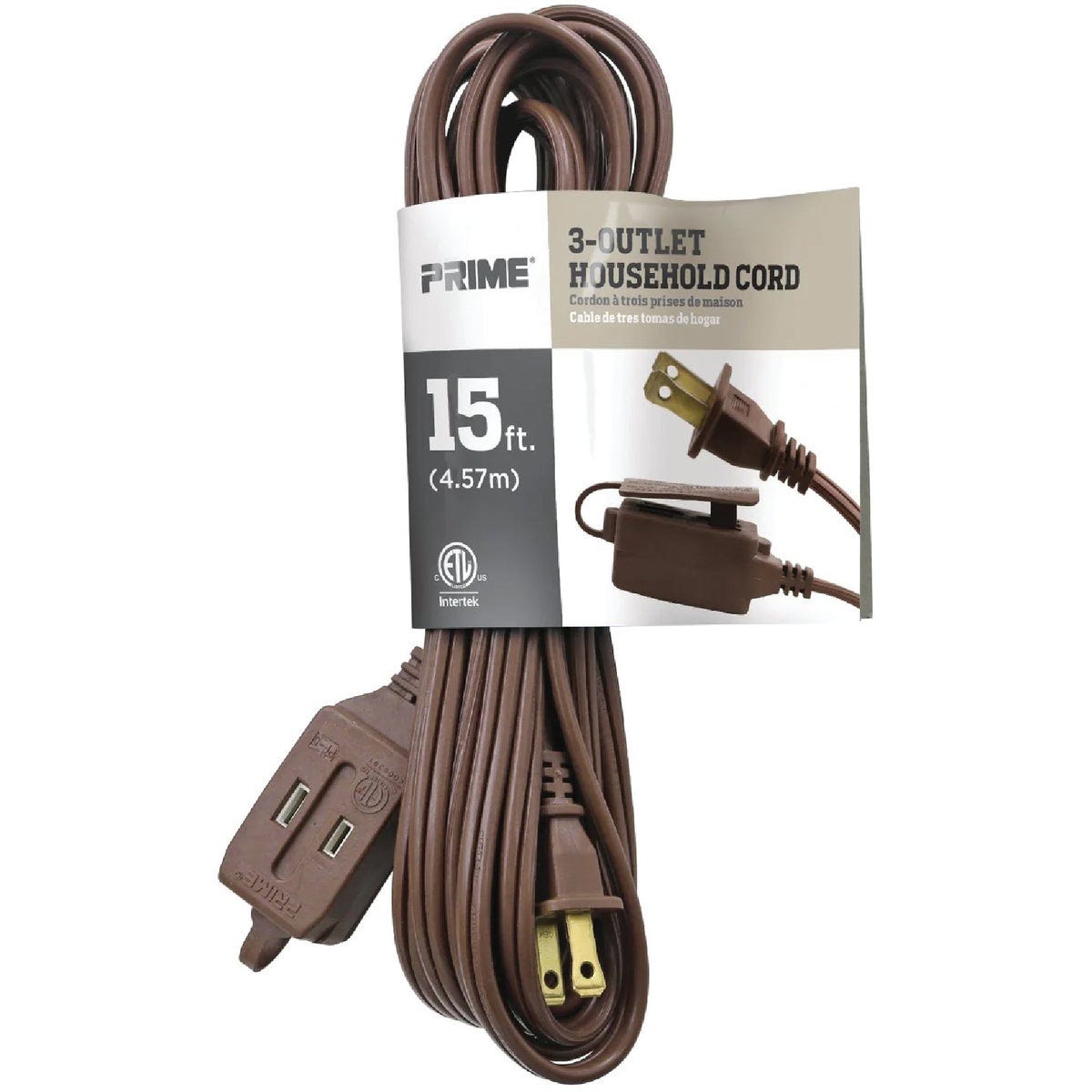 Prime 15 Ft. 16/2 SPT-2 Brown 3-Outlet Household Extension Cord