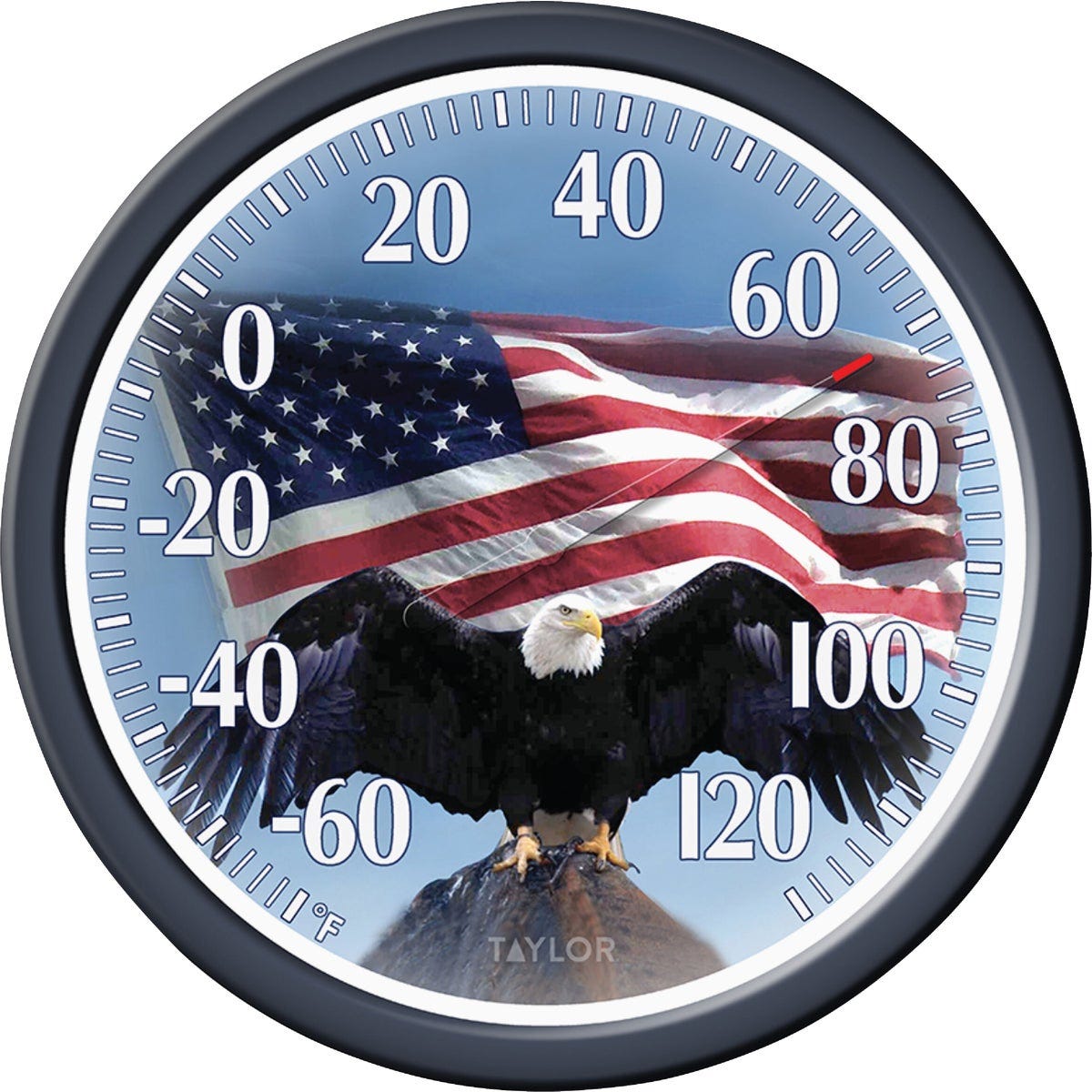 Taylor SpringField 13-1/4" Dia Plastic Dial Flag Indoor & Outdoor Thermometer Taylor SpringField 13-1/4" Dia Plastic Dial Flag Indoor & Outdoor Thermometer