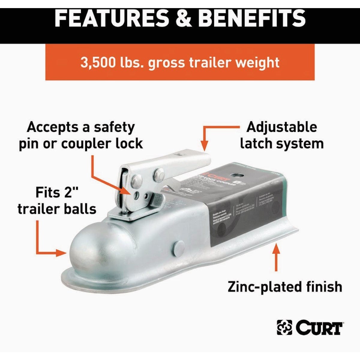 Curt 2 In. Straight-Tongue Coupler with Posi-Lock, 2-1/2 In. Channel, 3,500 Lb. Strength - photo 3 Curt 2 In. Straight-Tongue Coupler with Posi-Lock, 2-1/2 In. Channel, 3,500 Lb. Strength - photo 3