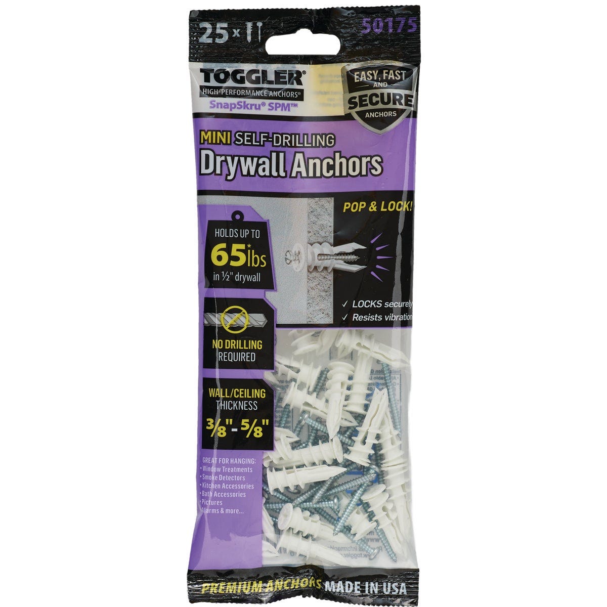 Toggler SnapSkru #6 x 1-1/4 In. 65 Lb. Nylon Self-Drilling Mini Drywall Anchor (25-Count) - photo 2 Toggler SnapSkru #6 x 1-1/4 In. 65 Lb. Nylon Self-Drilling Mini Drywall Anchor (25-Count) - photo 2