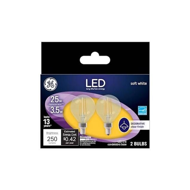 GE 2-Pack 3.5W 250 Lumens Soft White Decorative Globe LED Light Bulbs GE 2-Pack 3.5W 250 Lumens Soft White Decorative Globe LED Light Bulbs