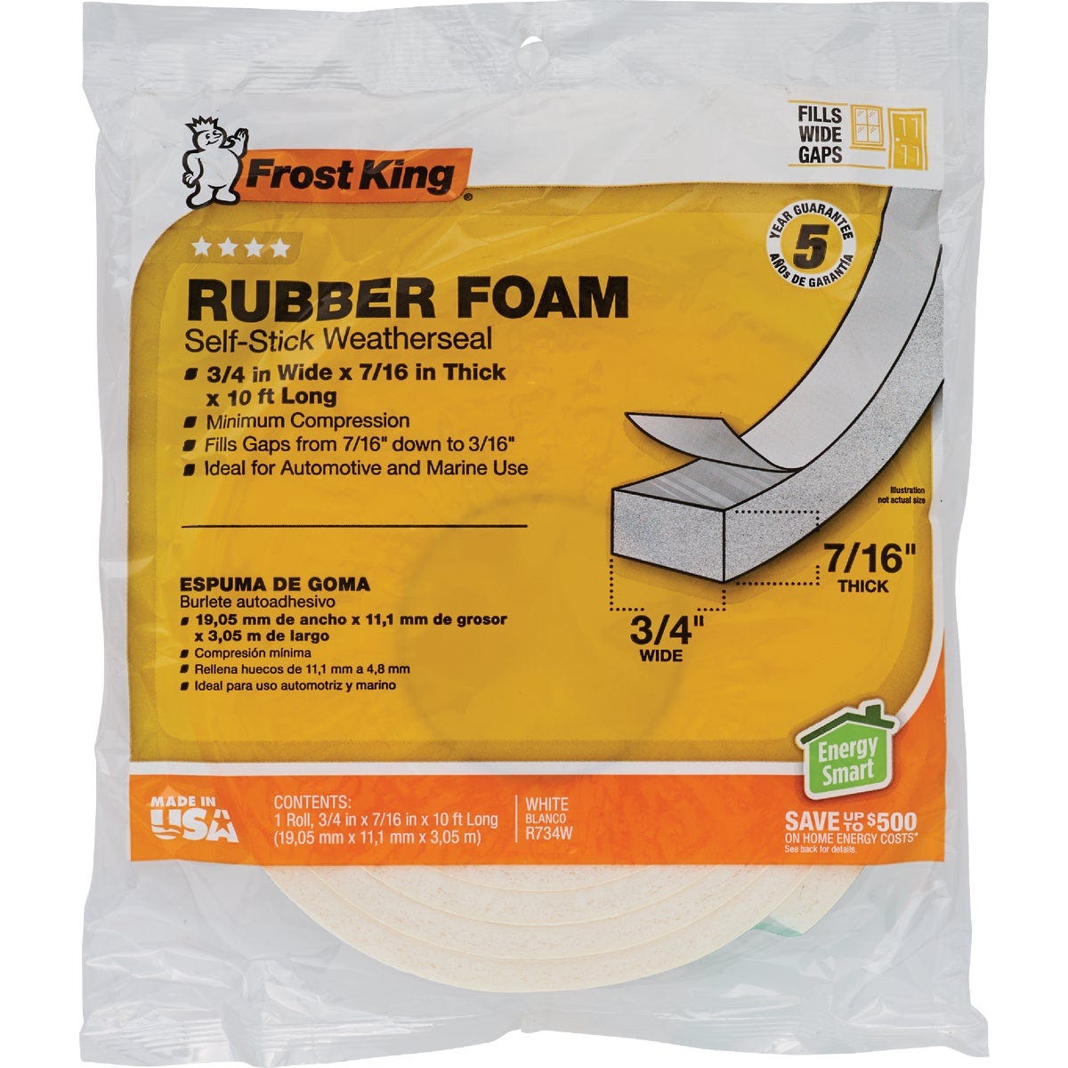 Frost King 3/4 In. Wide x 7/16 In. Thick x 10 Ft. Long White Rubber Foam Weatherstrip Tape - photo 2 Frost King 3/4 In. Wide x 7/16 In. Thick x 10 Ft. Long White Rubber Foam Weatherstrip Tape - photo 2