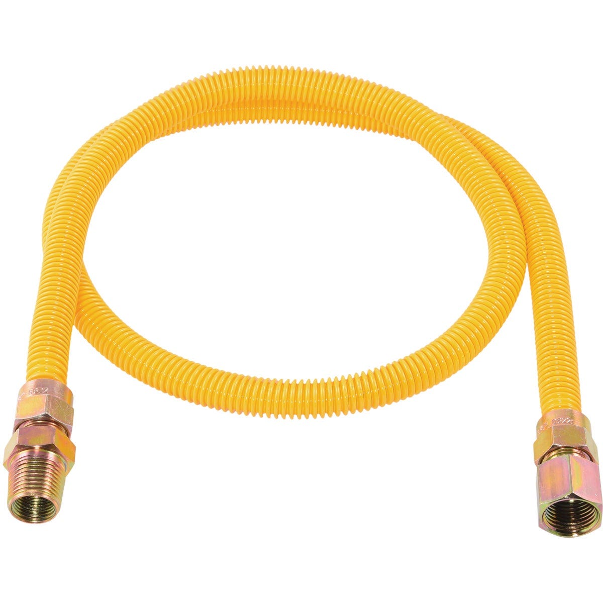 Eastman 3/8 In. OD x 48 In. 1/2 In. FIP x 1/2 In. MIP (Tapped 3/8 In. FIP) Coated Stainless Steel Gas Connector Eastman 3/8 In. OD x 48 In. 1/2 In. FIP x 1/2 In. MIP (Tapped 3/8 In. FIP) Coated Stainless Steel Gas Connector