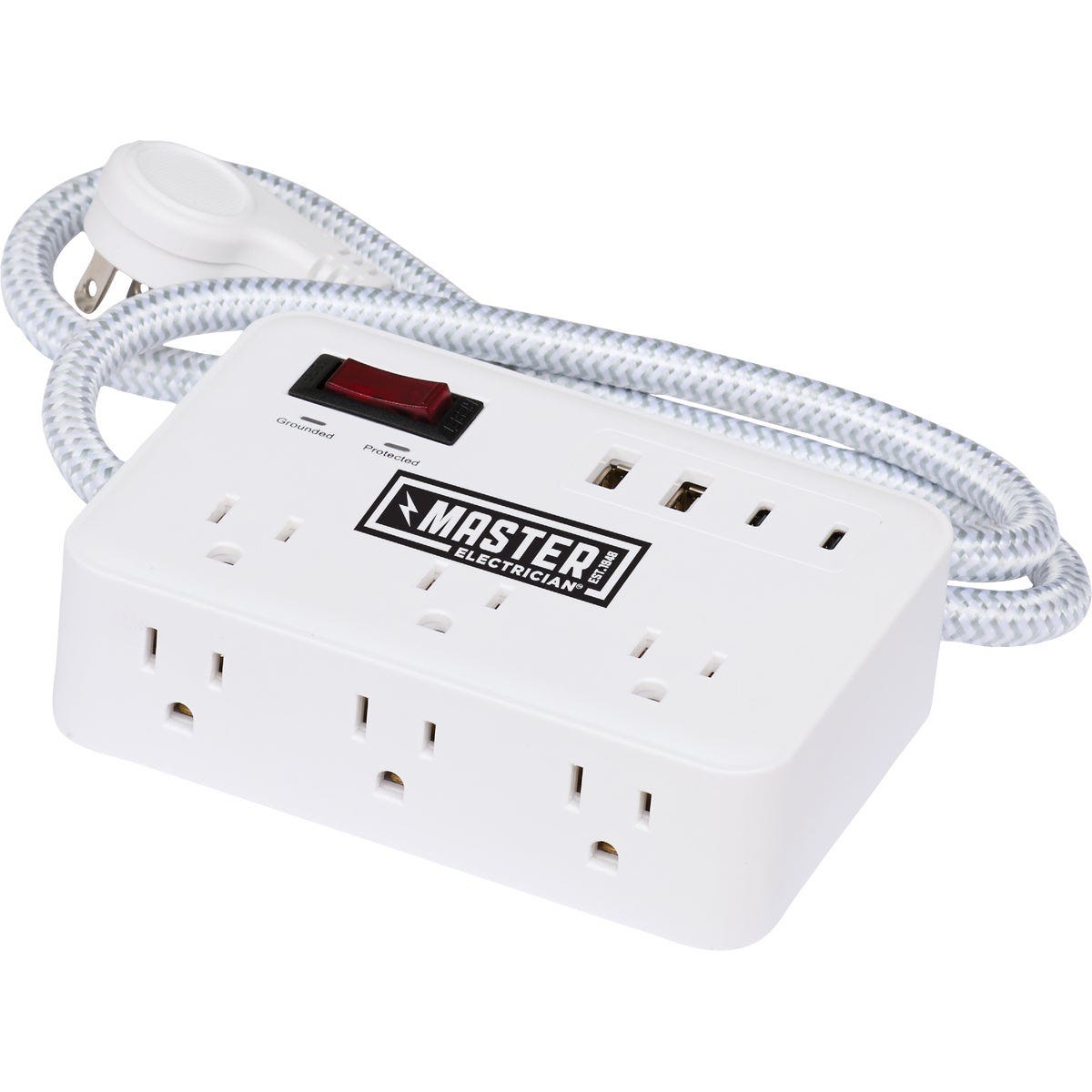 Master Electrician 6-Outlet/2 USB White Surge Strip with 6 Ft. Cord ...