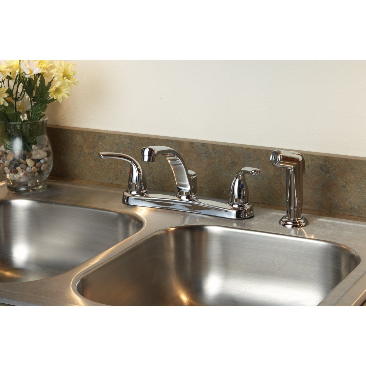 Home Impressions 2-Handle Metal Lever Kitchen Faucet with Side Spray, Chrome - photo 2