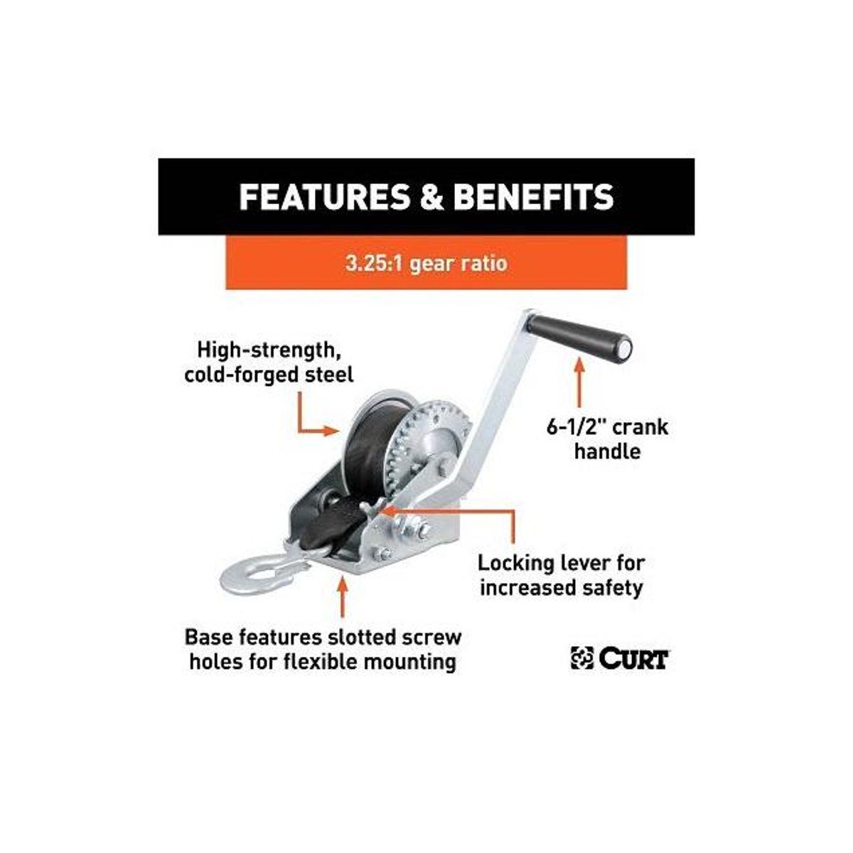 Curt 6-1/2 In. Handle 900 Lb. Hand-Crank Winch - photo 4
