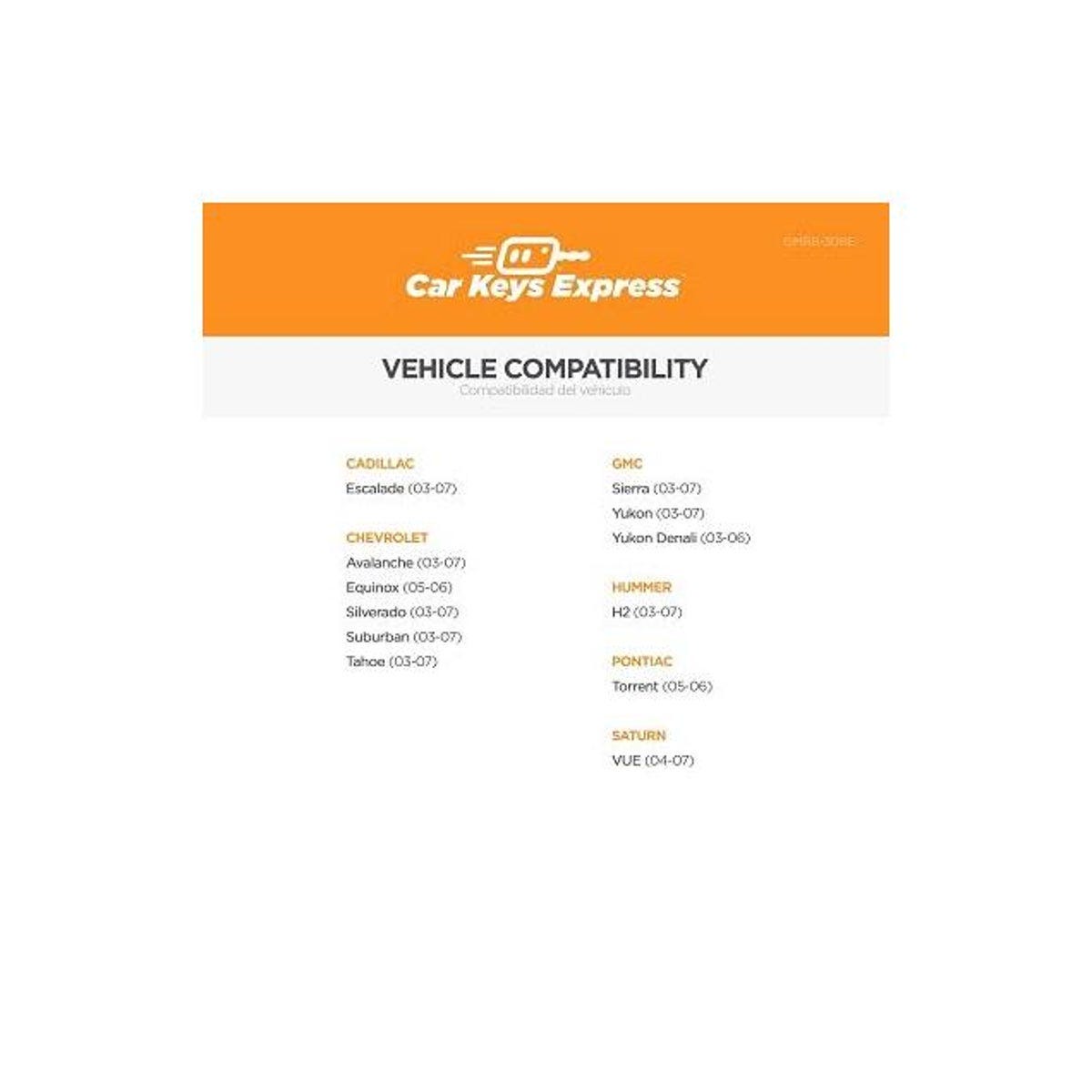 Car Keys Express Cadillac, Chevrolet, GMC, Hummer, Pontiac, Saturn 3-Button Car Remote Shell - photo 3