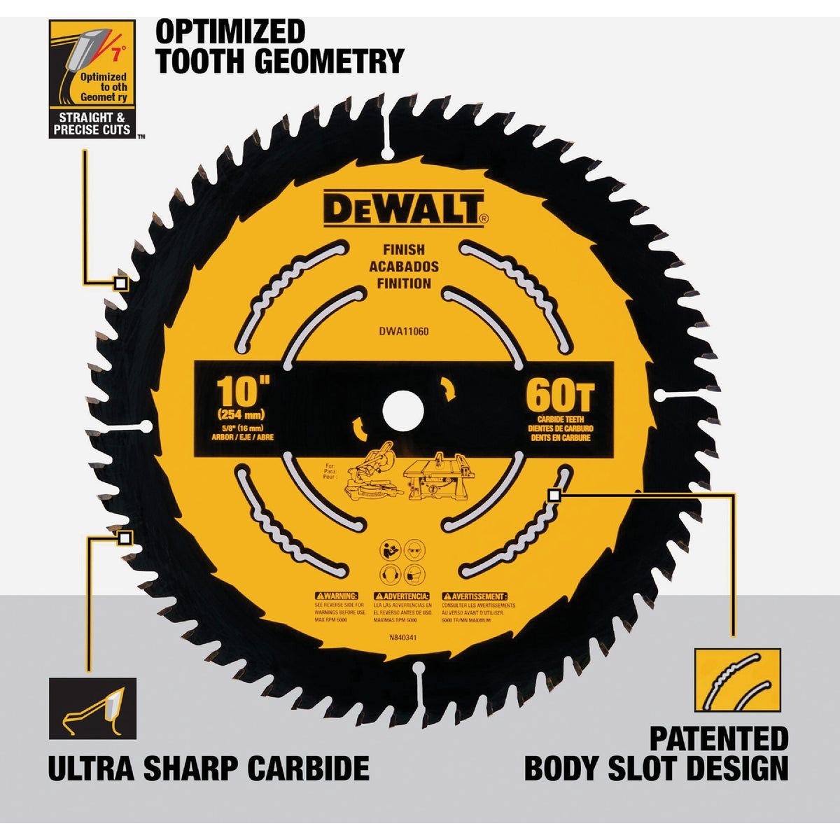 DEWALT 10 In. 60-Tooth Finish Circular Saw Blade - photo 3 DEWALT 10 In. 60-Tooth Finish Circular Saw Blade - photo 3