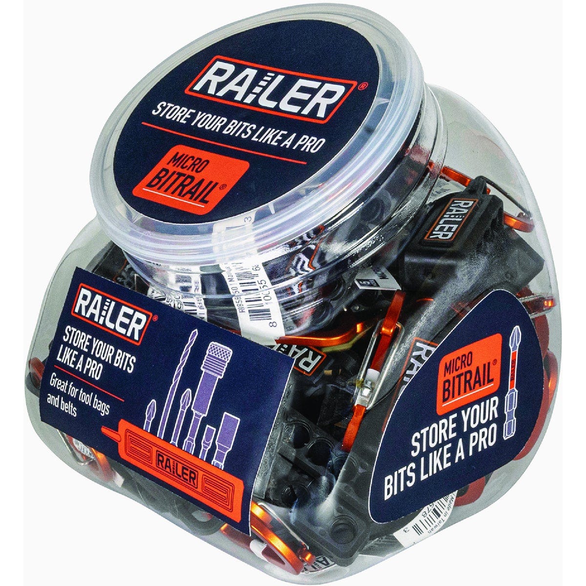 Railer 5-Hole Micro Bitrail Black Bit Holder Storage Organizer with Carabiner