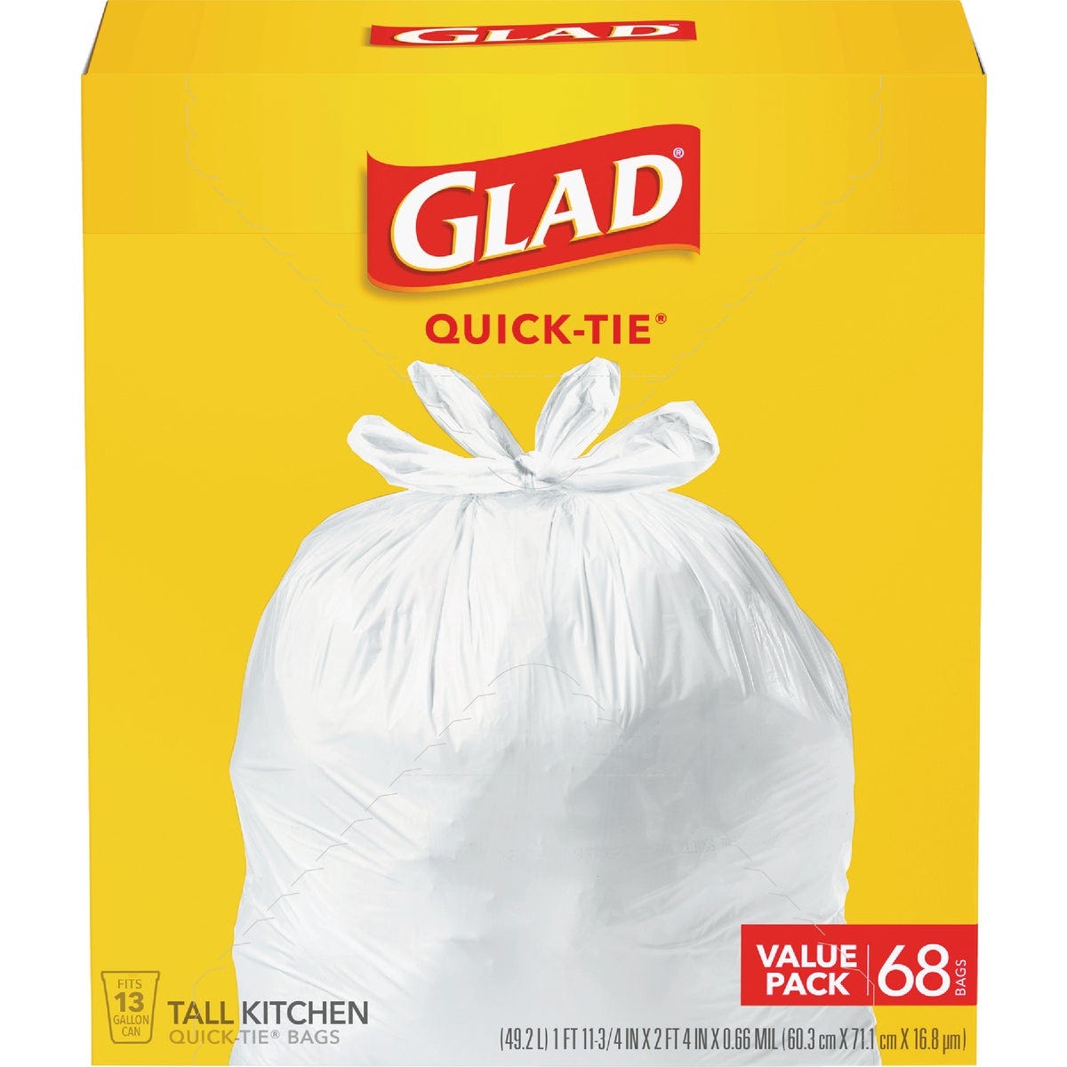 Glad Quick-Tie 13 Gal. Tall Kitchen Trash Bags (68-Count) Glad Quick-Tie 13 Gal. Tall Kitchen Trash Bags (68-Count)