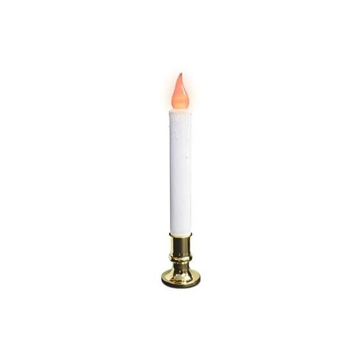Sylvania 9 In. White/Brass Christmas Electric with Timer Candle, Clear Flame