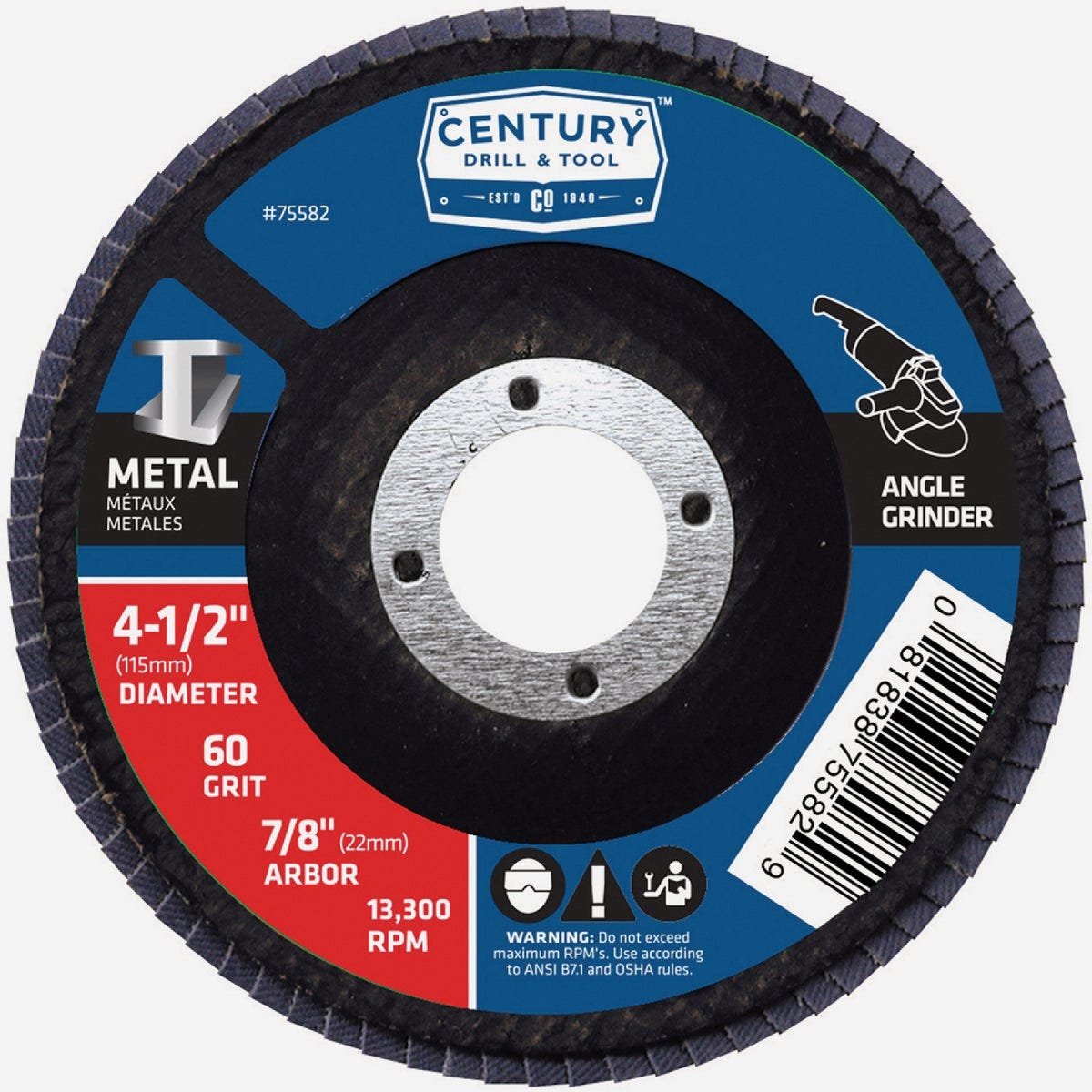 Century Drill & Tool 4-1/2 In. x 7/8 In. 60 Grit Angle Grinder Flap Disc