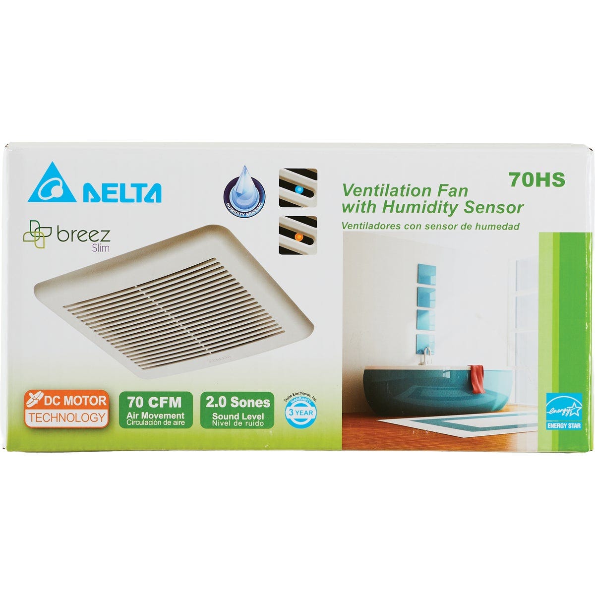 Delta 70 CFM 2.0 Sone Bathroom Exhaust Fan with Humidity Sensor - photo 2 Delta 70 CFM 2.0 Sone Bathroom Exhaust Fan with Humidity Sensor - photo 2