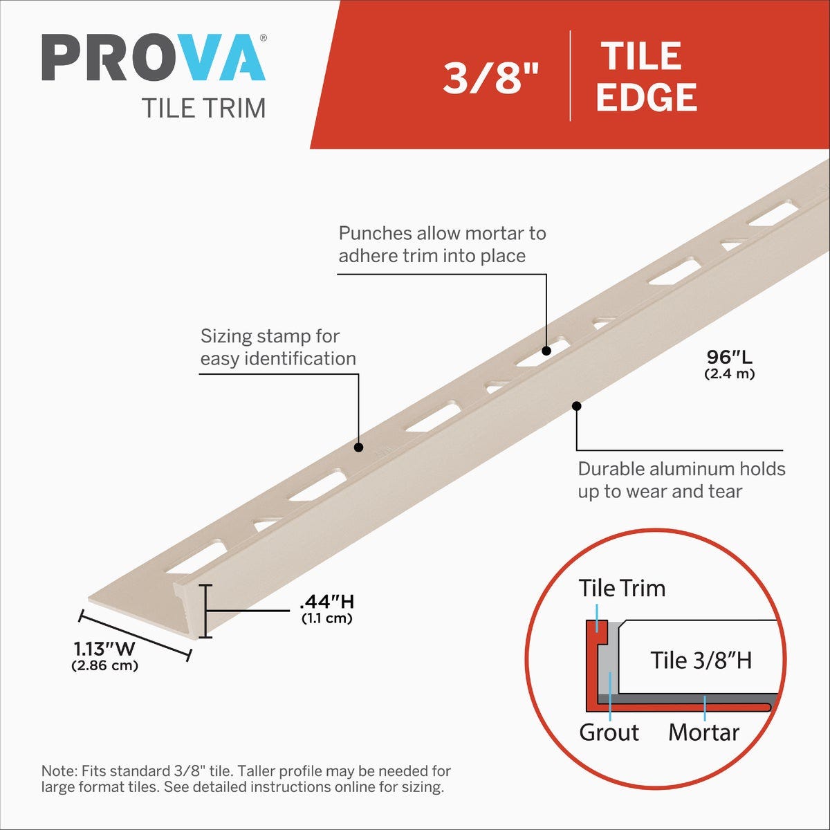 M-D 3/8 In. x 96 In. Sandstone Aluminum Tile Edge - photo 8