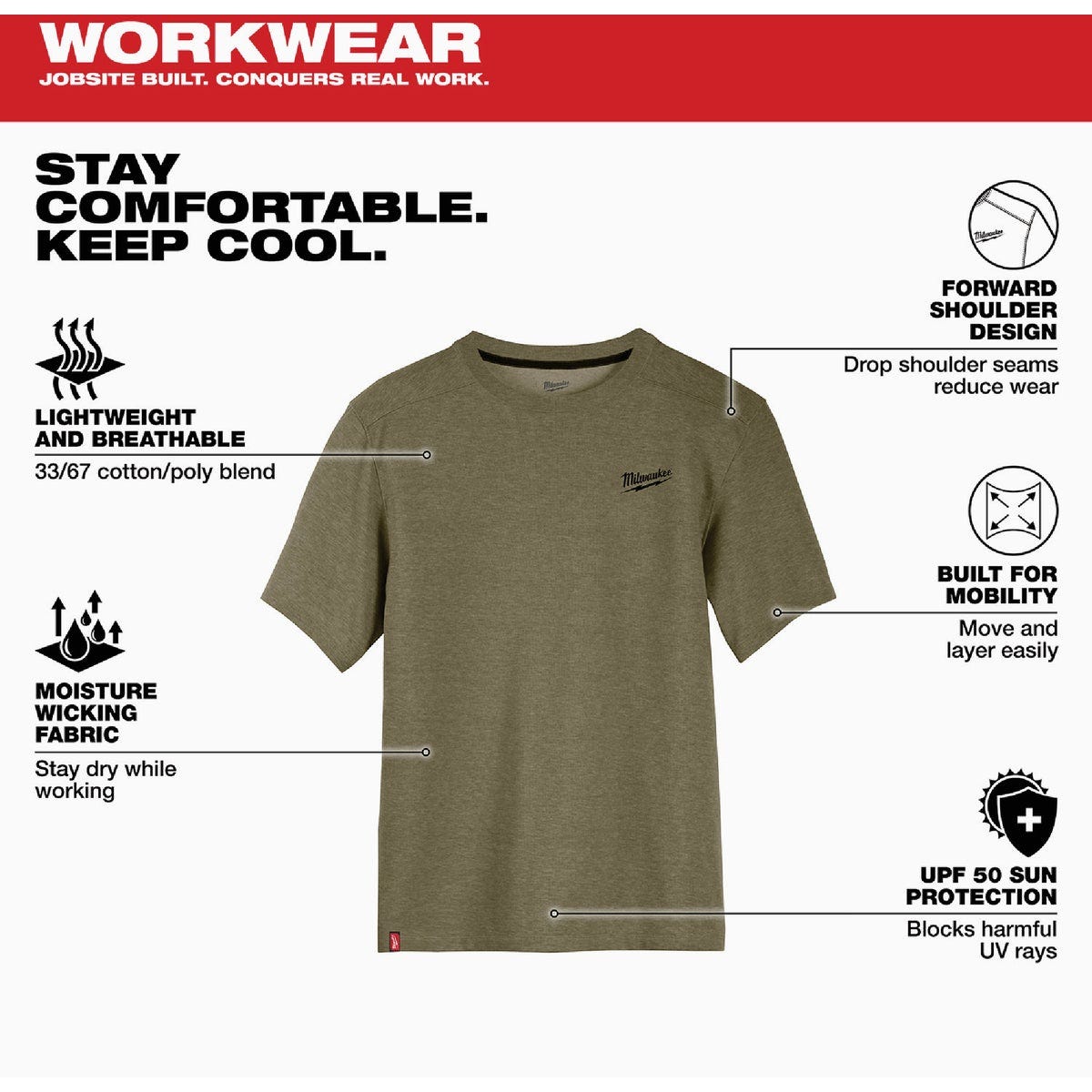 Milwaukee FREEFLEX Men's Medium Green Short Sleeve Hybrid T-Shirt - photo 4