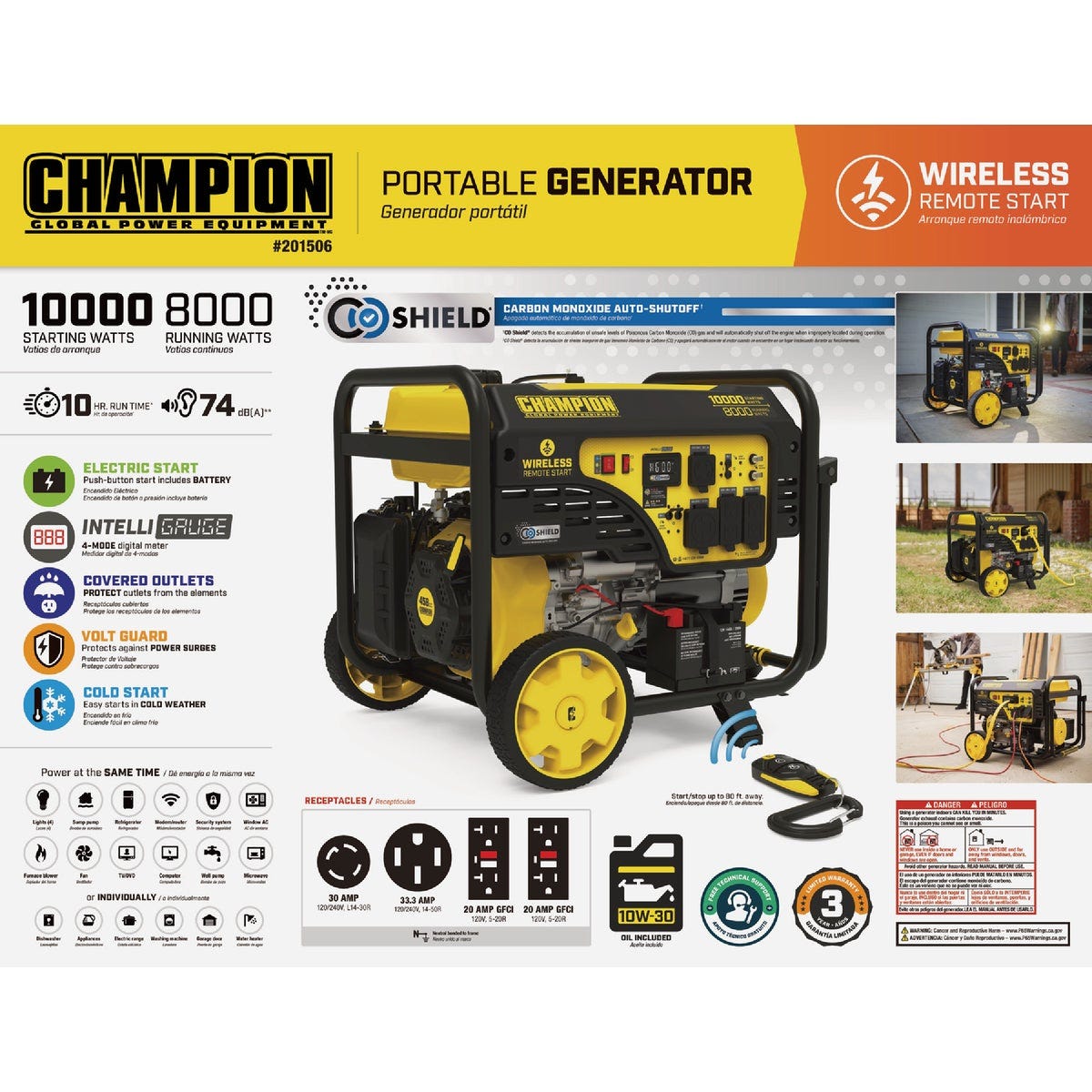 Champion 8000W Gasoline Portable Generator with Wireless Start and CO Shield - photo 2
