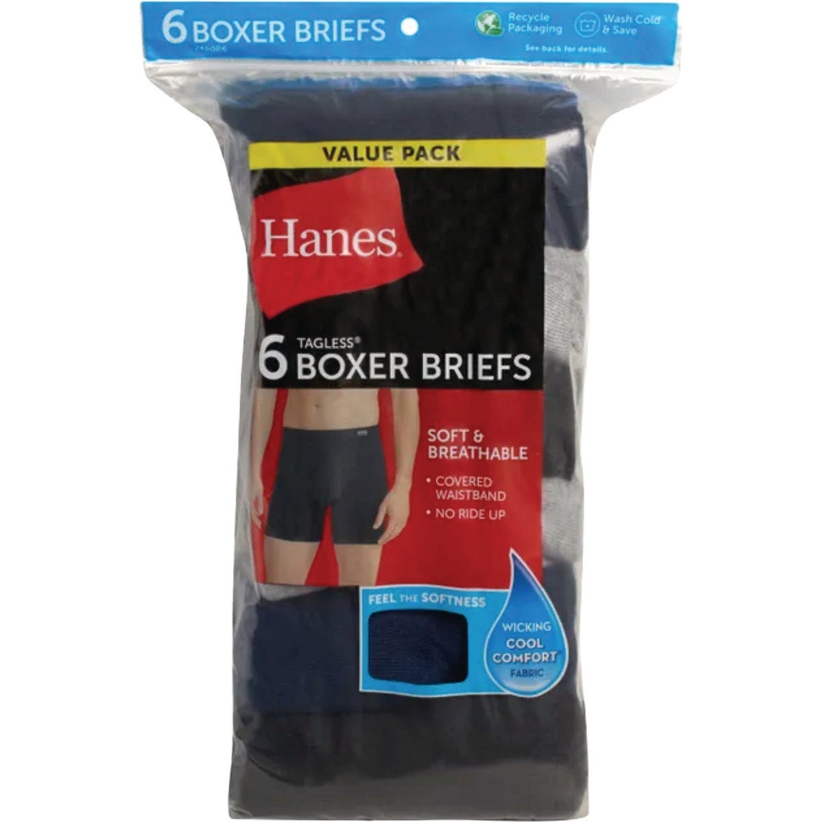 Hanes Men's M Black/Gray/Blue Boxer Briefs (6-Pack)