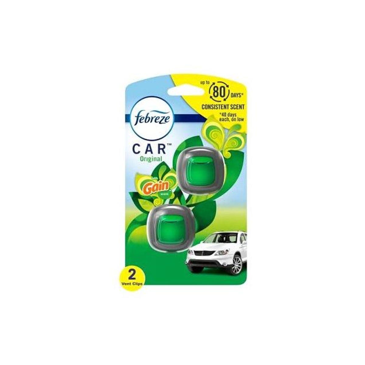 Febreze Car Vent Deodorizer Clip, Gain Scent (2-Pack)