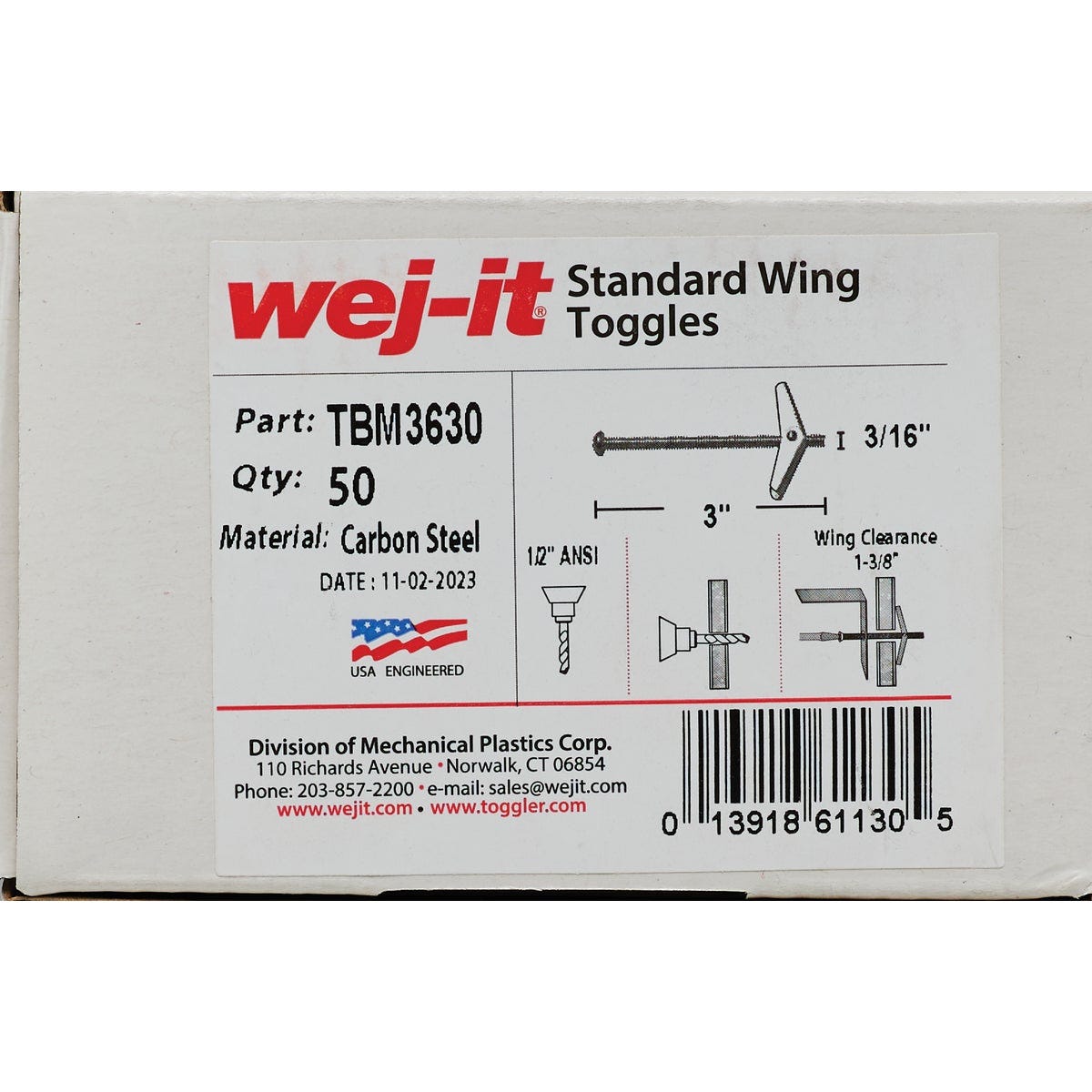 Wej-it 3/16 In. x 3 In. Mushroom-Head Wing Toggle Bolt Anchor (50-Count) - photo 2