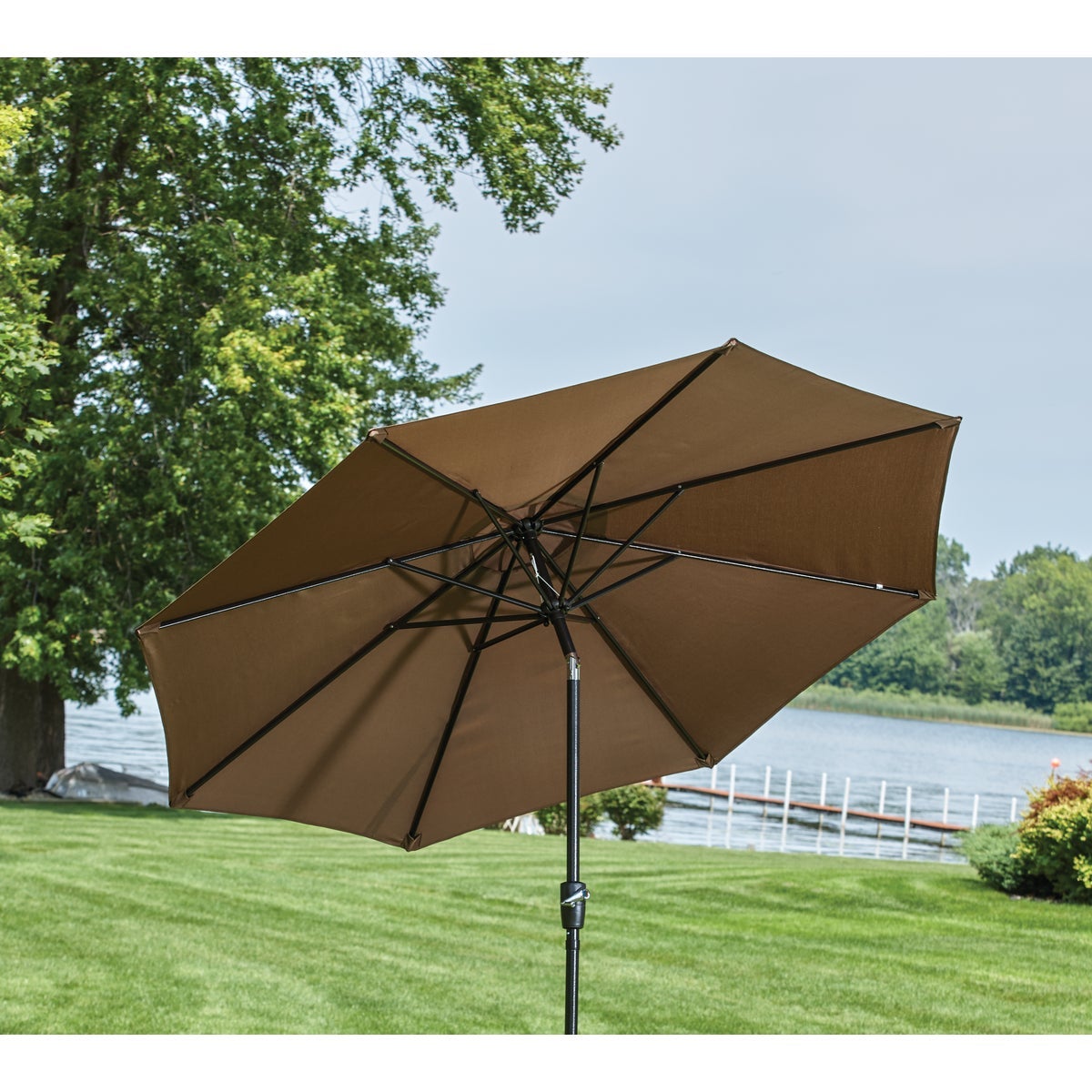 brown tilt patio umbrella Outdoor Expressions 9 Ft. Aluminum Tilt/Crank Brown Patio Umbrella