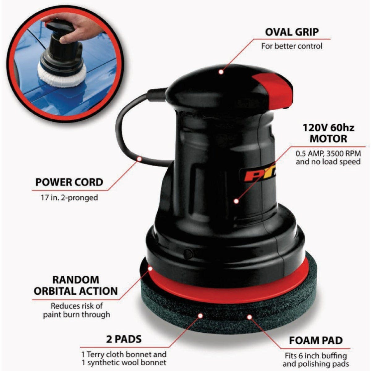 Performance Tool 6 In. 3500 rpm Random Orbital Buffer/Polisher - photo 5 Performance Tool 6 In. 3500 rpm Random Orbital Buffer/Polisher - photo 5
