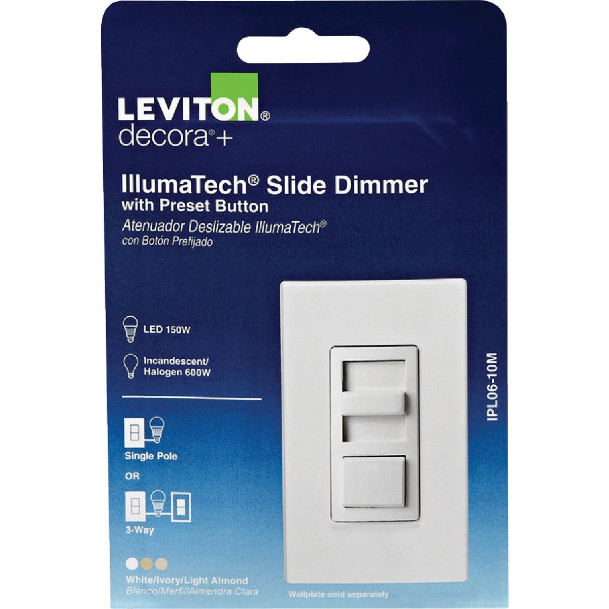 Leviton Decora IllumaTech Incandescent/Halogen/LED White Slide Dimmer Switch - photo 2