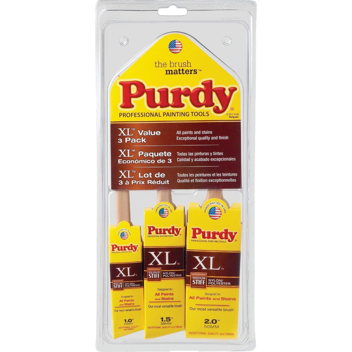 Purdy XL 1 In. Angle, 1-1/2 In. Angle, 2 In. Flat Trim Polyester-Nylon Paint Brush Set (3-Pack) Purdy XL 1 In. Angle, 1-1/2 In. Angle, 2 In. Flat Trim Polyester-Nylon Paint Brush Set (3-Pack)