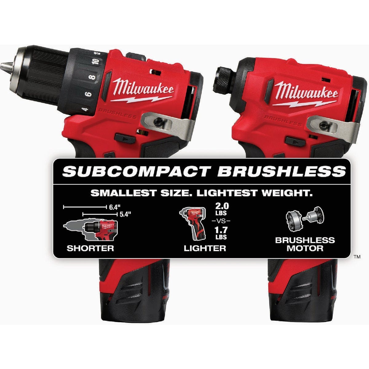 Milwaukee M12 2-Tool Brushless Subcompact Drill/Driver & Impact Driver Combo Kit with (2) Batteries & Charger - photo 2 Milwaukee M12 2-Tool Brushless Subcompact Drill/Driver & Impact Driver Combo Kit with (2) Batteries & Charger - photo 2