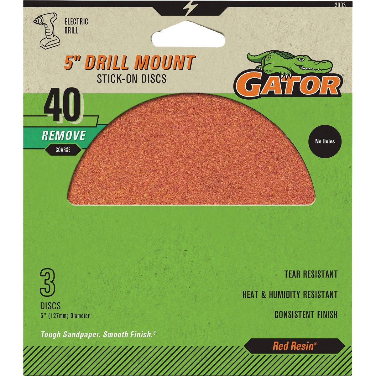 Gator 5 In. 40-Grit Aluminum Oxide Stick-On Sanding Disc (3-Pack)