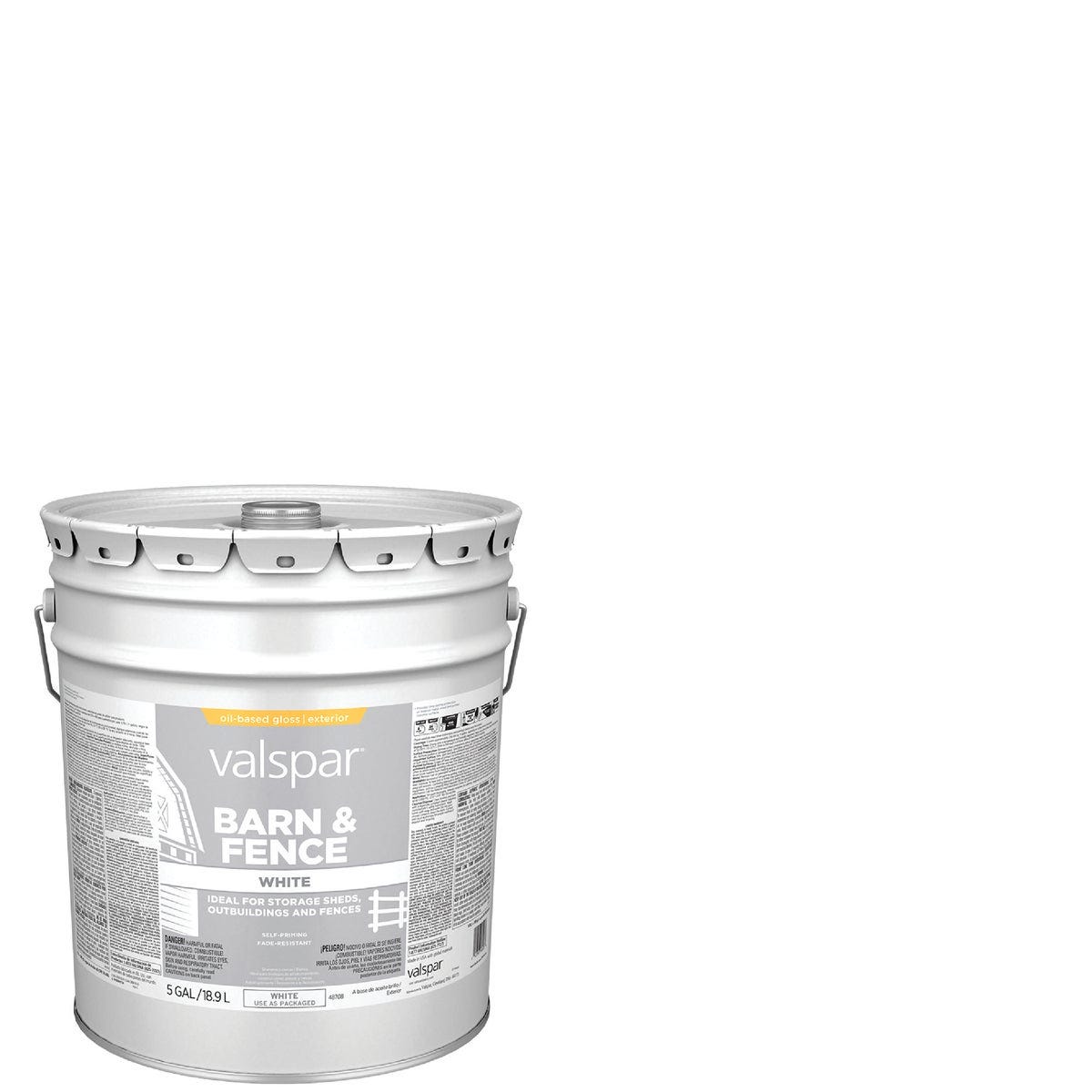 Valspar Oil Paint & Primer In One Low Sheen Barn & Fence Paint, White, 5 Gal. Valspar Oil Paint & Primer In One Low Sheen Barn & Fence Paint, White, 5 Gal.