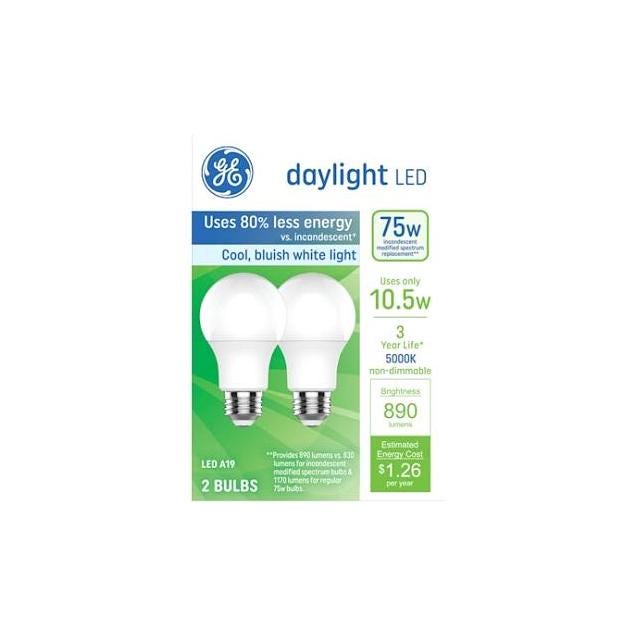 GE 10.5W Daylight A19 Medium Base LED Light Bulb (2-Pack) GE 10.5W Daylight A19 Medium Base LED Light Bulb (2-Pack)