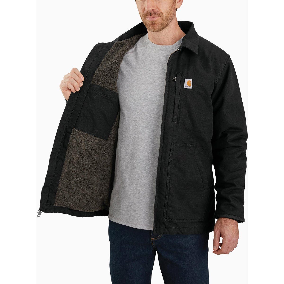 Carhartt Men's Small Regular Black Washed Duck Sherpa-Lined Coat, Loose Fit - photo 4