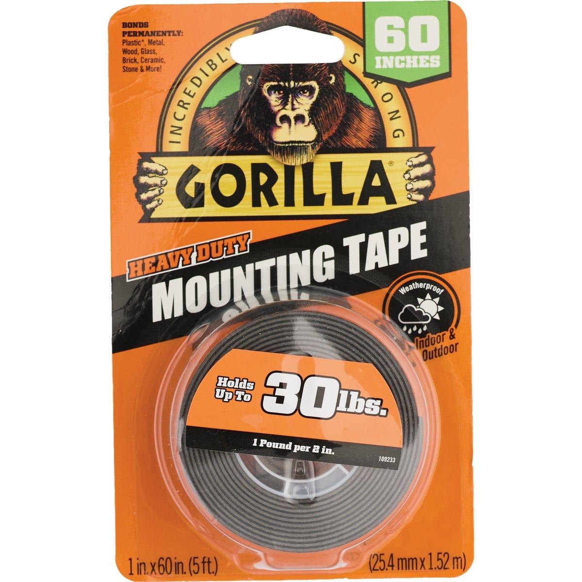 Gorilla 1 In. x 60 In. Black Heavy Duty Double-Sided Mounting Tape (30 Lb. Capacity) Gorilla 1 In. x 60 In. Black Heavy Duty Double-Sided Mounting Tape (30 Lb. Capacity)