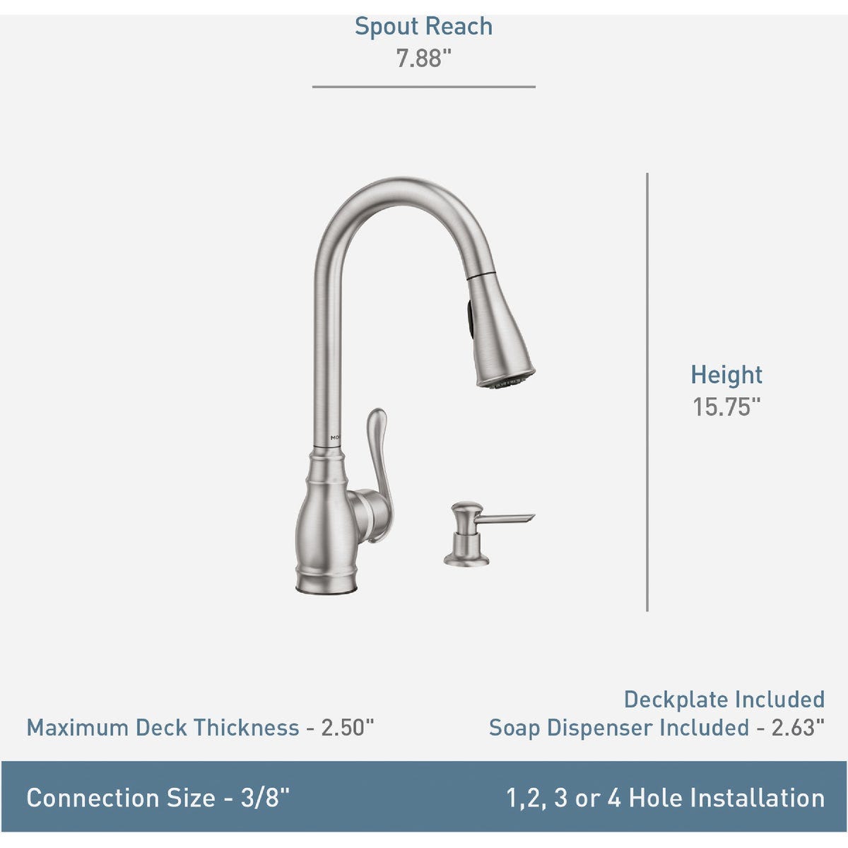 Moen Anabelle 1-Handle Lever Pull-Down Kitchen Faucet with Soap Dispenser, Chrome - photo 6