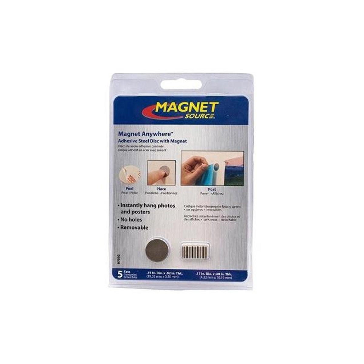 MagnetSource 0.75 In. Diam. Adhesive Back Magnet Anywhere Steel Discs (5-Pack)