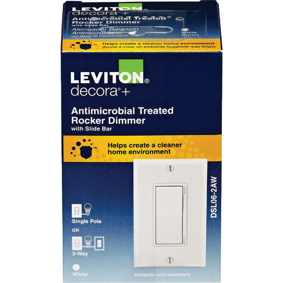 Leviton Decora Incandescent/Halogen/LED White Antimicrobial Treated Rocker Slide Dimmer - photo 8 Leviton Decora Incandescent/Halogen/LED White Antimicrobial Treated Rocker Slide Dimmer - photo 8
