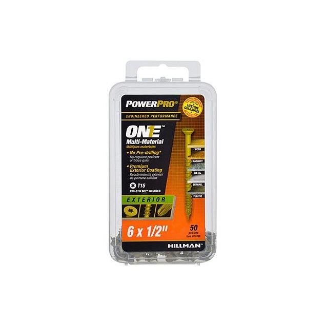 Hillman Power Pro One Exterior Screws, Flat Head, Bronze Epoxy Coated, #6 x .5 In. (50-Pack) Hillman Power Pro One Exterior Screws, Flat Head, Bronze Epoxy Coated, #6 x .5 In. (50-Pack)