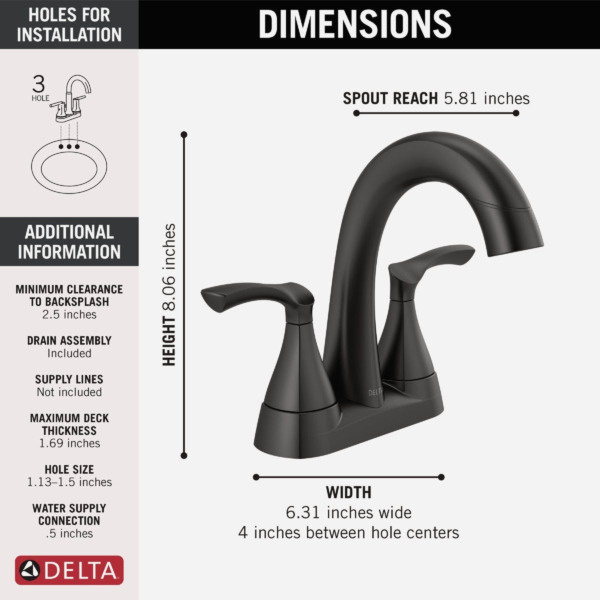 Delta Sandover Matte Black 2-Handle Centerset Pull-Down Bathroom Faucet - photo 2