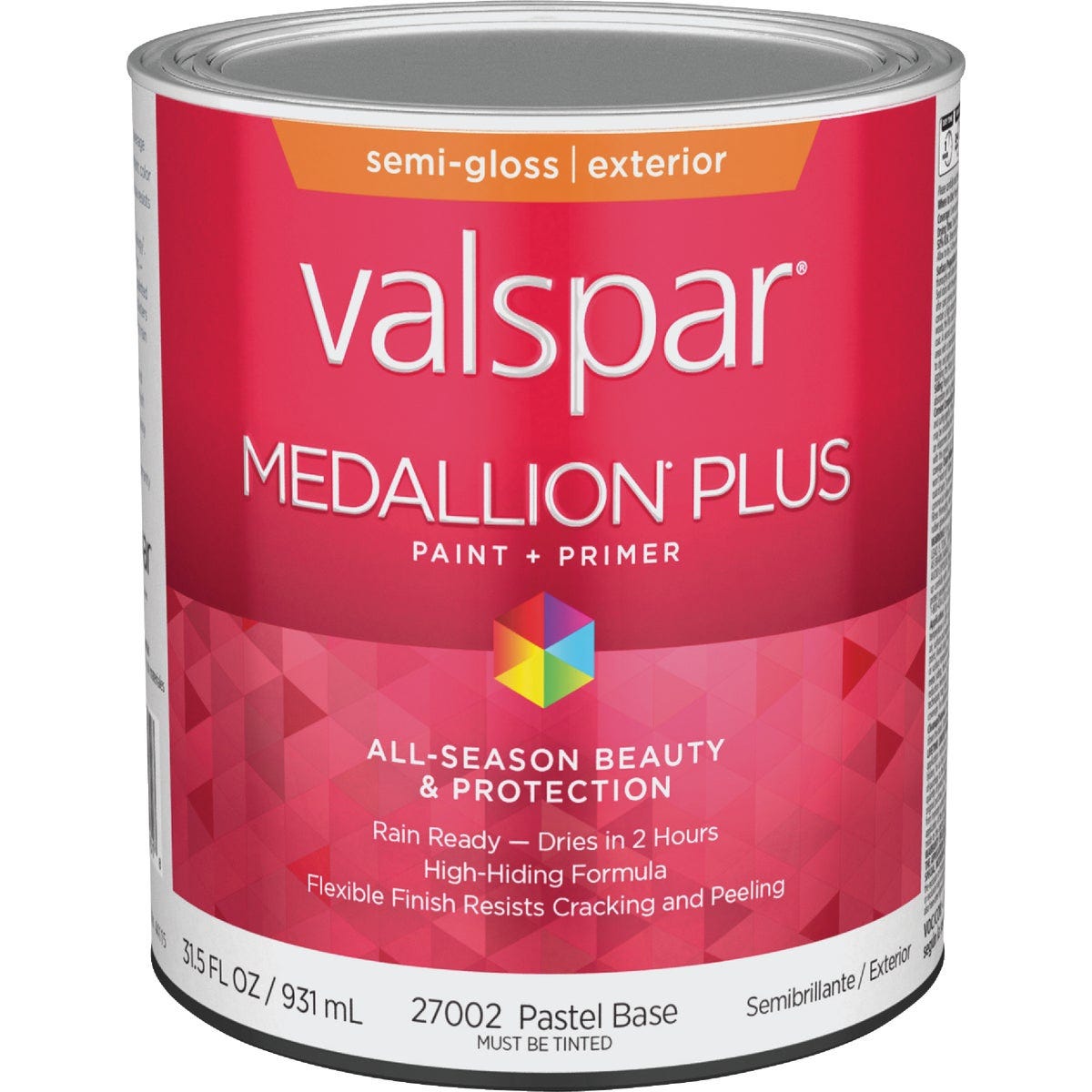 Valspar Medallion Plus Premium Paint & Primer Semi-Gloss Exterior Paint, Pastel Base, 1 Qt. Valspar Medallion Plus Premium Paint & Primer Semi-Gloss Exterior Paint, Pastel Base, 1 Qt.