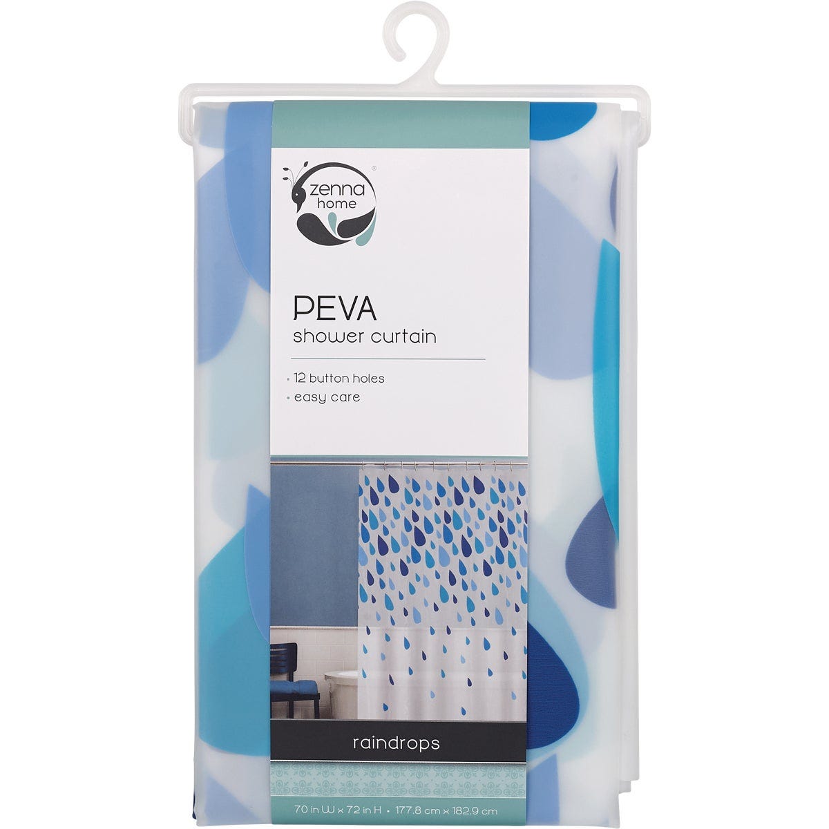 Zenna Home 70 In. x 72 In. Rain Drops Blue Waterproof PEVA Shower Curtain - photo 2