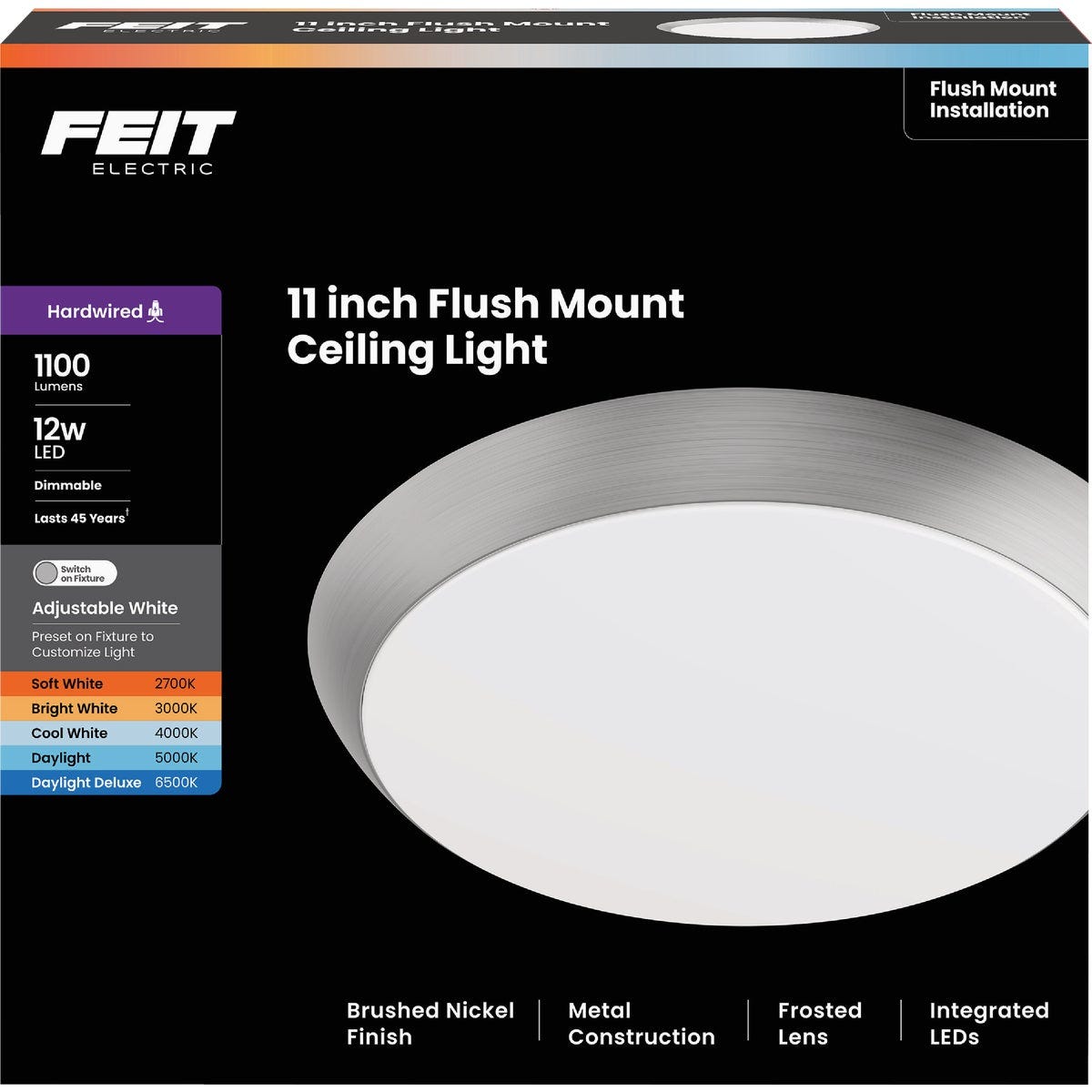 Feit 11 In. Brushed Nickel LED CCT Dimmable Flush Mount Ceiling Light Fixture - photo 2 Feit 11 In. Brushed Nickel LED CCT Dimmable Flush Mount Ceiling Light Fixture - photo 2