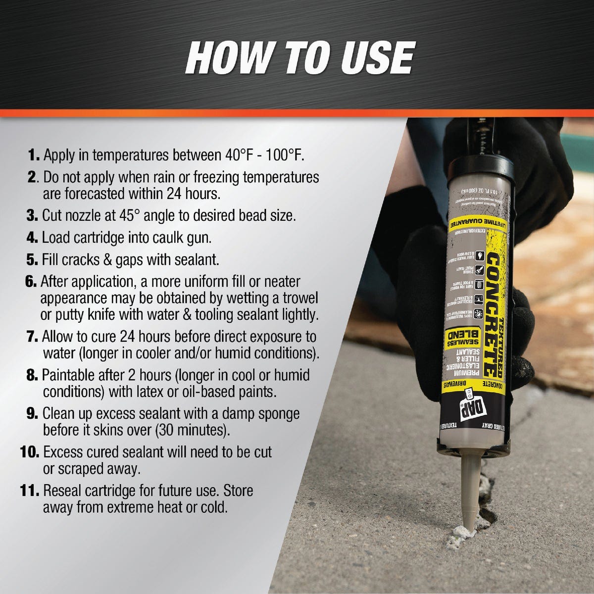 DAP 10.1 Oz. Textured Concrete Premium Elastomeric Latex Filler & Sealant - photo 4 DAP 10.1 Oz. Textured Concrete Premium Elastomeric Latex Filler & Sealant - photo 4