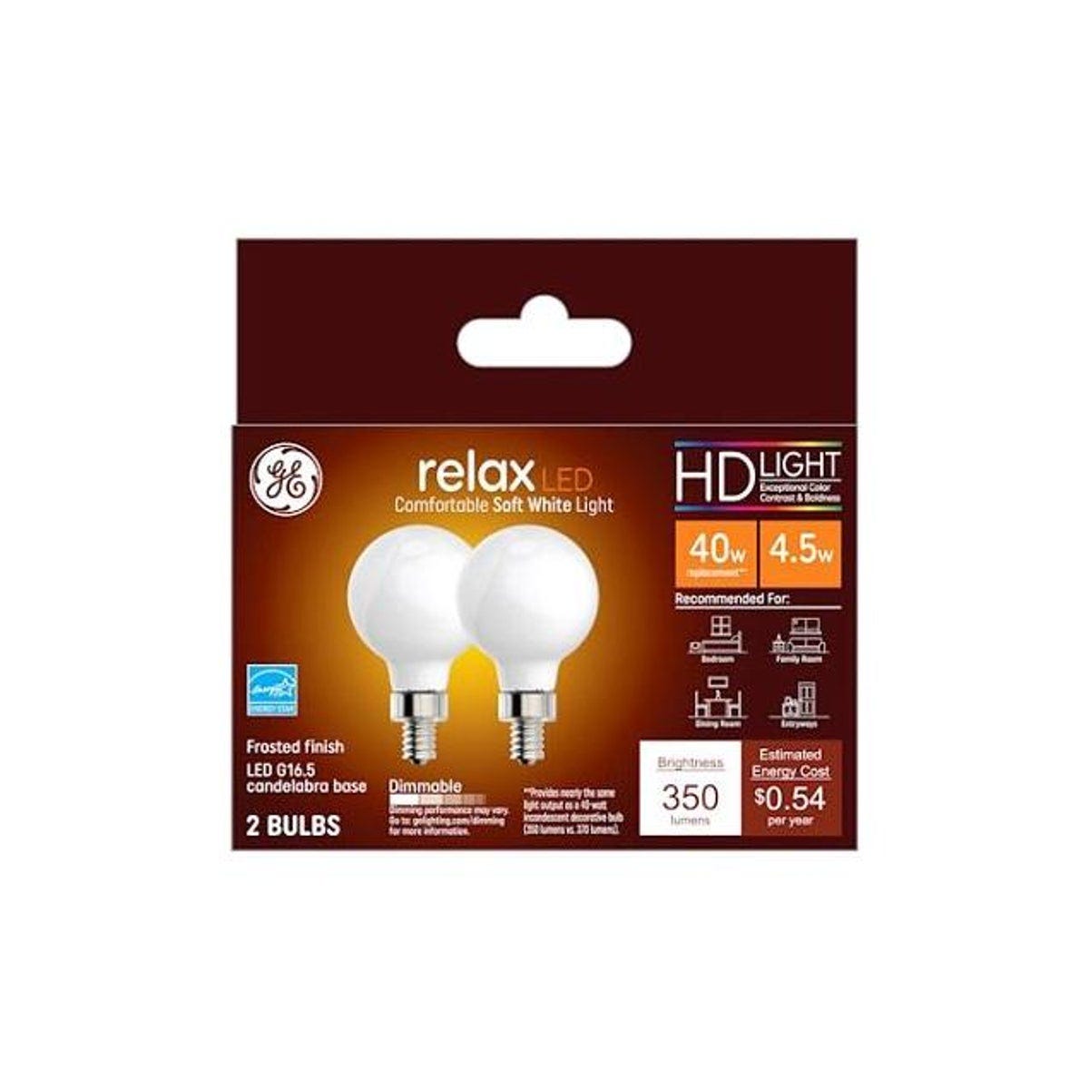 GE 2-Pack 4.5W 350 Lumens Soft White LED Globe Light Bulbs GE 2-Pack 4.5W 350 Lumens Soft White LED Globe Light Bulbs